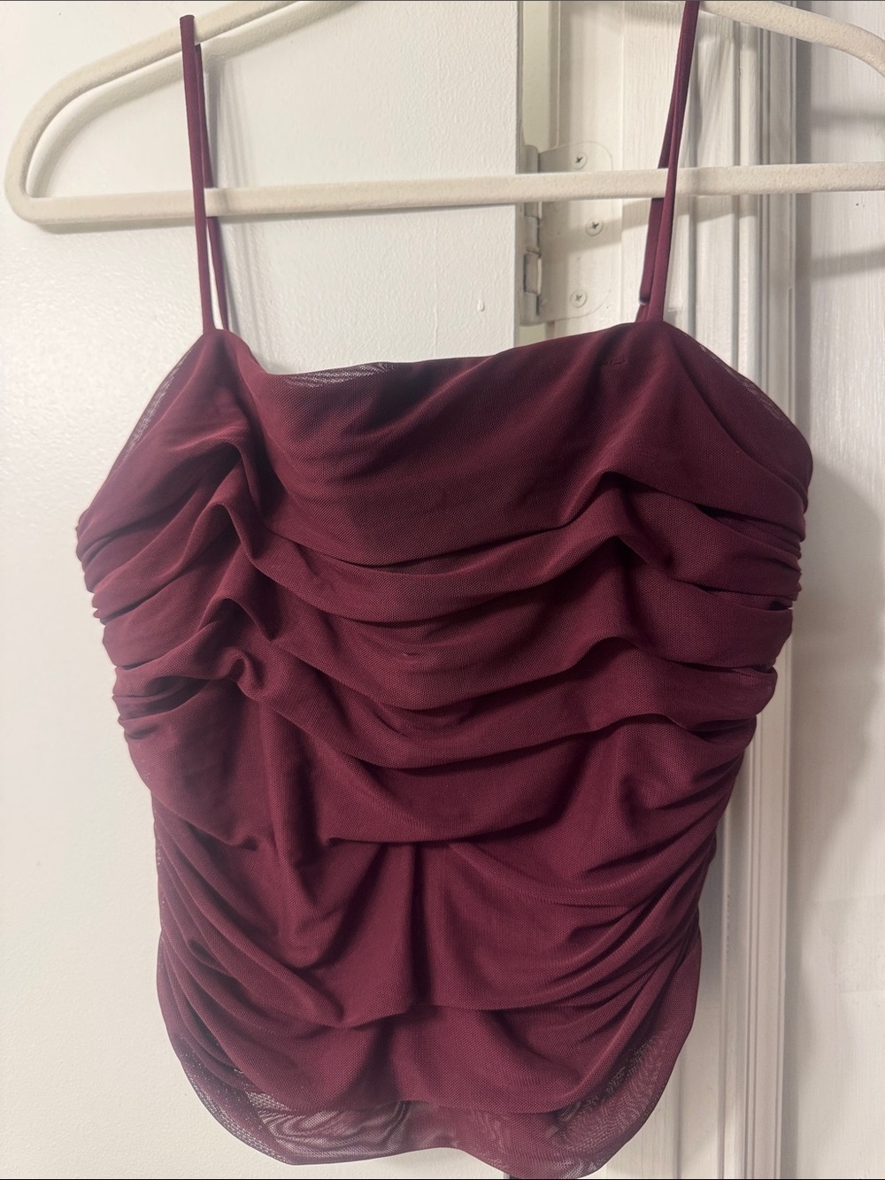 Express Burgundy Ruched Spaghetti Strap Cami